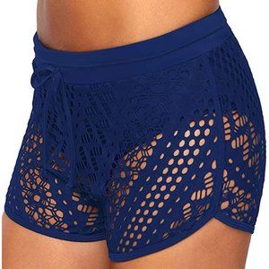 Womens Side Split Waistband Bokini Swim Lace Shorts with Panty Liner